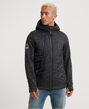 Superdry Storm Hybrid Cipzár Férfi Kapucnis Pulóver Fekete | RIAVD5682